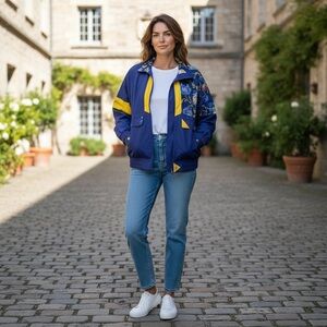 retro 90s Women’s Jacket Mid Weight All Season Pockets Gucci Vibe Nautical Blue